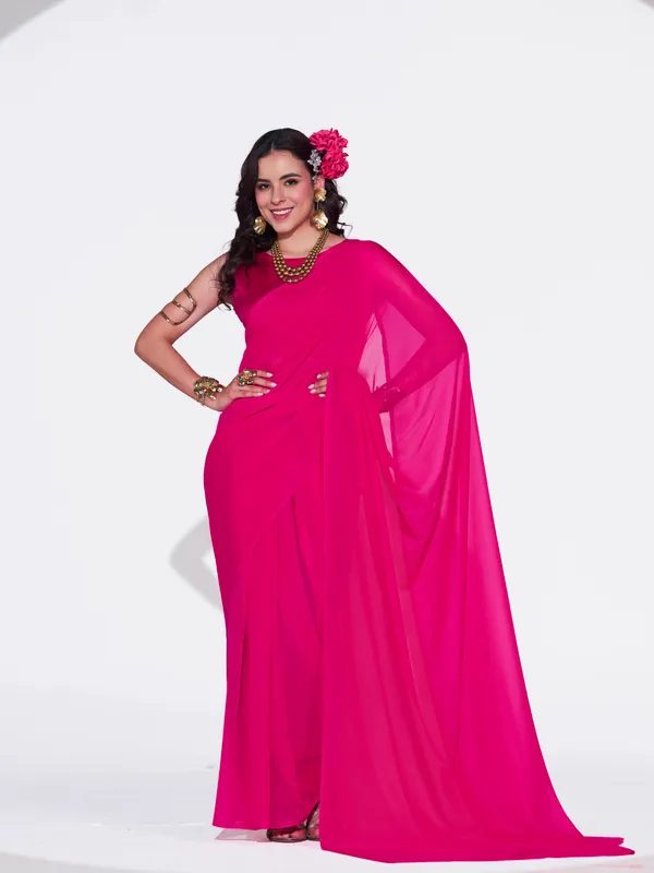 Women's_Stylish_Plain_Georgette_Saree_With_Unstitched_Blouse_Piece