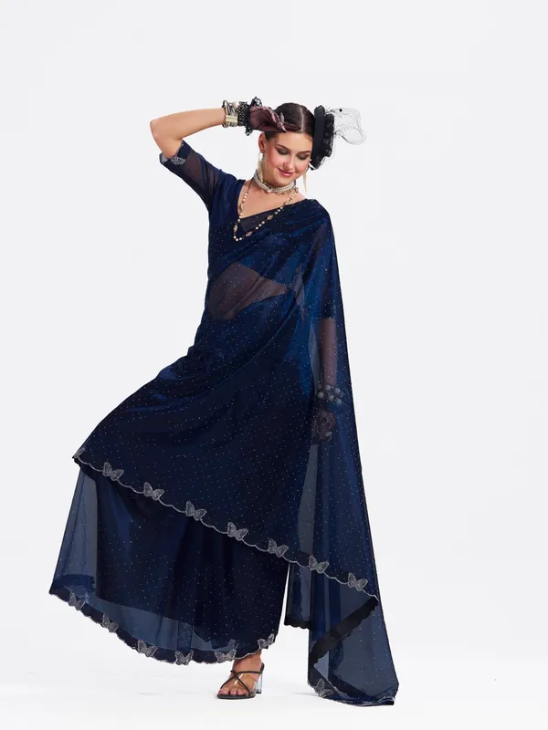 Women's_Stylish_Beautiful_Soft_Net_Diamond_Lace_Border_Saree_With_Unstitched_Blouse