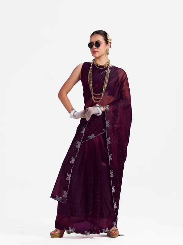 Women's_Stylish_Beautiful_Soft_Net_Diamond_Lace_Border_Saree_With_Unstitched_Blouse