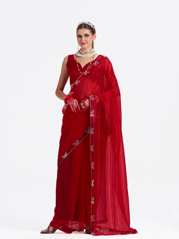 Women's_Stylish_Beautiful_Soft_Net_Diamond_Lace_Border_Saree_With_Unstitched_Blouse