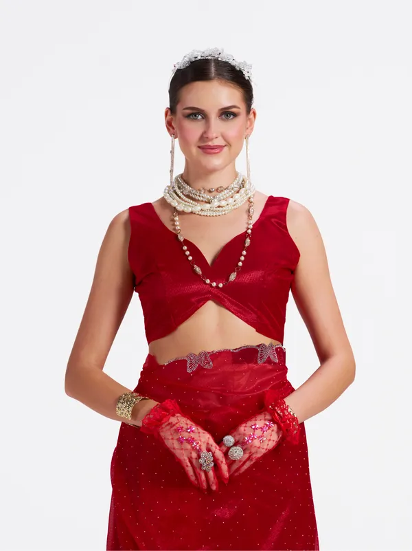 Women's_Stylish_Beautiful_Soft_Net_Diamond_Lace_Border_Saree_With_Unstitched_Blouse