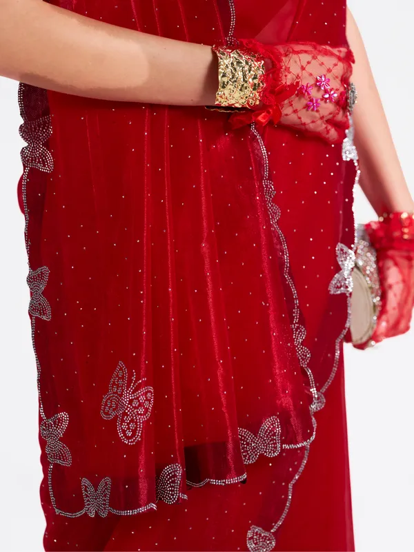 Women's_Stylish_Beautiful_Soft_Net_Diamond_Lace_Border_Saree_With_Unstitched_Blouse