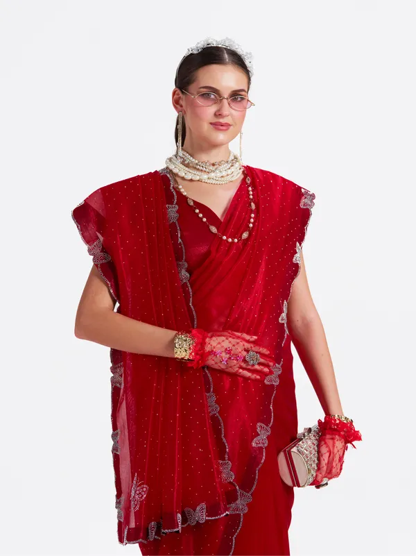Women's_Stylish_Beautiful_Soft_Net_Diamond_Lace_Border_Saree_With_Unstitched_Blouse