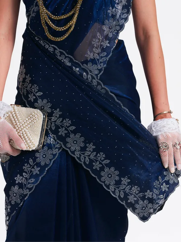 Women's_Stylish_Beautiful_Soft_Net_Diamond_Lace_Border_Saree_With_Unstitched_Blouse