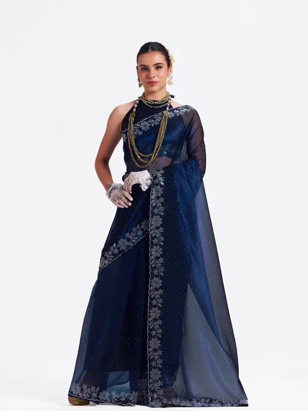 Women's_Stylish_Beautiful_Soft_Net_Diamond_Lace_Border_Saree_With_Unstitched_Blouse