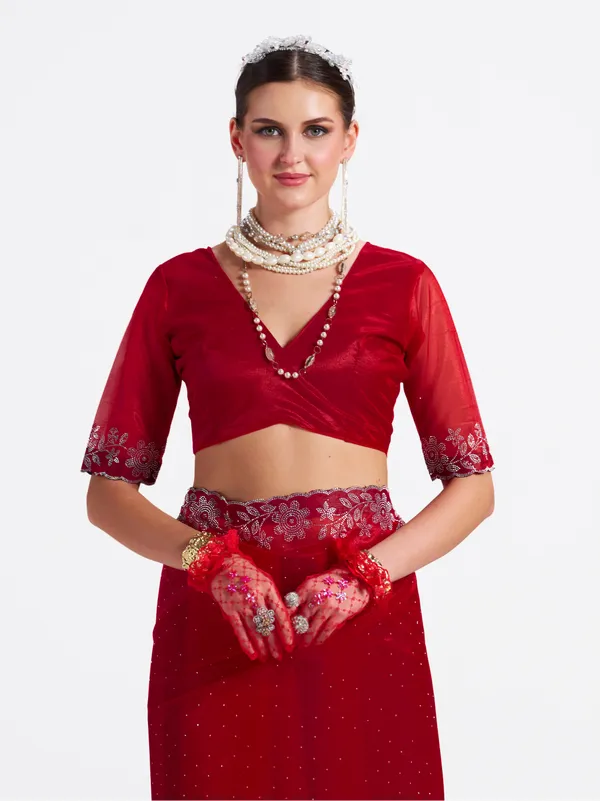 Women's_Stylish_Beautiful_Soft_Net_Diamond_Lace_Border_Saree_With_Unstitched_Blouse