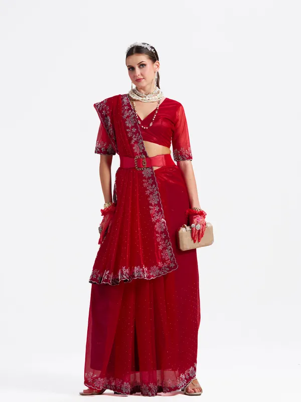Women's_Stylish_Beautiful_Soft_Net_Diamond_Lace_Border_Saree_With_Unstitched_Blouse