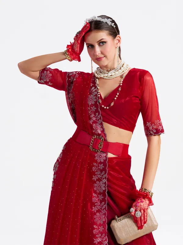 Women's_Stylish_Beautiful_Soft_Net_Diamond_Lace_Border_Saree_With_Unstitched_Blouse