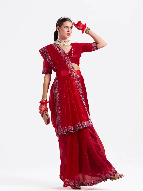 Women's_Stylish_Beautiful_Soft_Net_Diamond_Lace_Border_Saree_With_Unstitched_Blouse