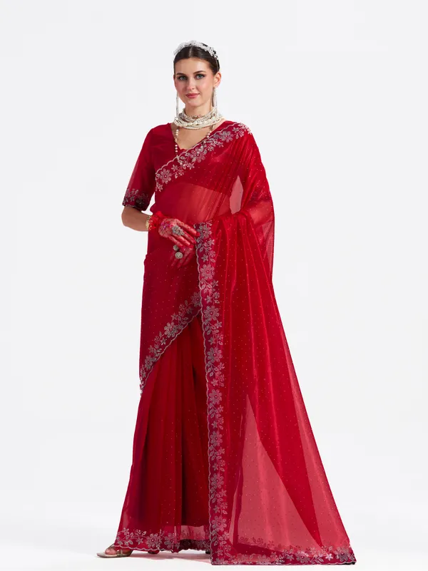 Women's_Stylish_Beautiful_Soft_Net_Diamond_Lace_Border_Saree_With_Unstitched_Blouse