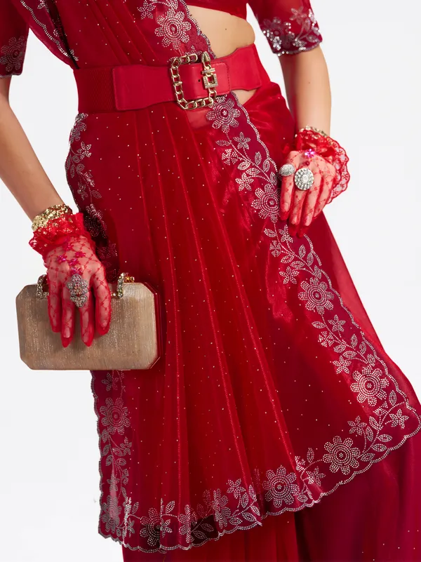 Women's_Stylish_Beautiful_Soft_Net_Diamond_Lace_Border_Saree_With_Unstitched_Blouse