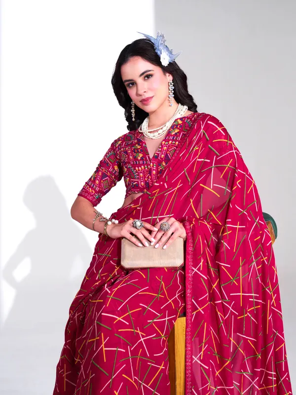 Women's_Stylish_Printed_Georgette_Lace_Border_Saree_With_Unstitched_Blouse_Piece