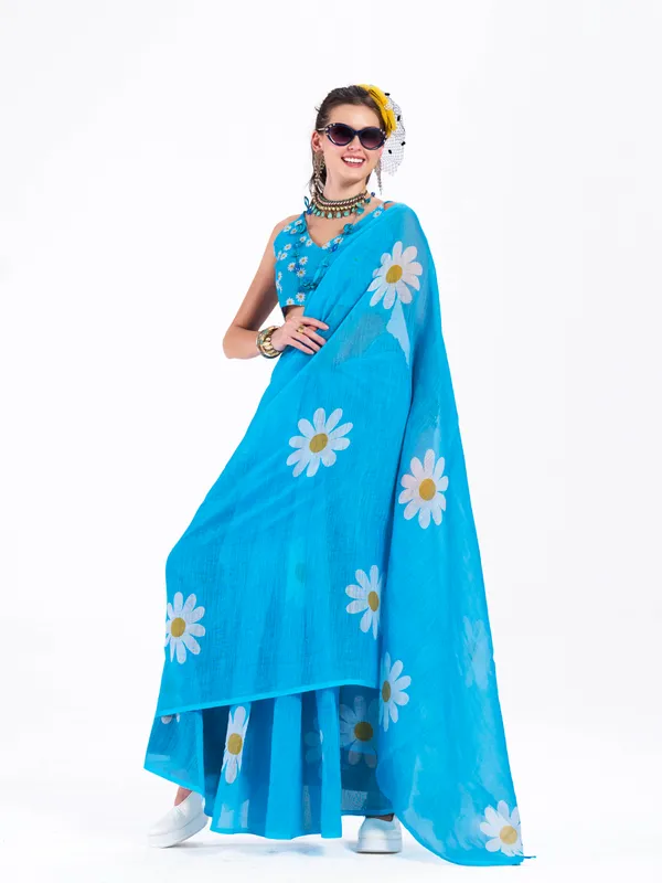 Digital_Print_Cotton_Linen_Saree_With_Unstitched_Blouse_Piece