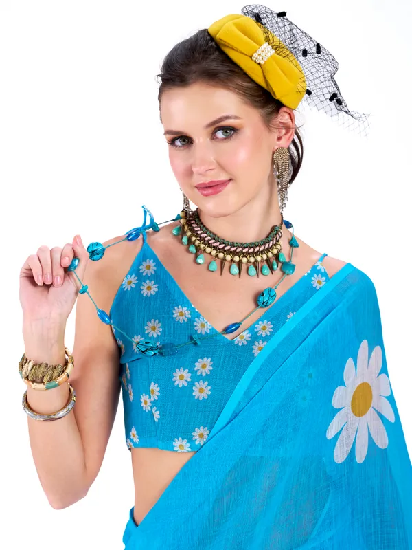 Digital_Print_Cotton_Linen_Saree_With_Unstitched_Blouse_Piece