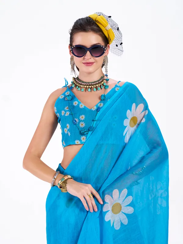 Digital_Print_Cotton_Linen_Saree_With_Unstitched_Blouse_Piece