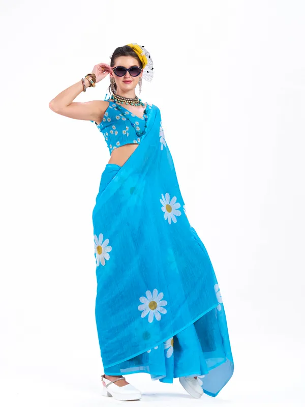 Digital_Print_Cotton_Linen_Saree_With_Unstitched_Blouse_Piece