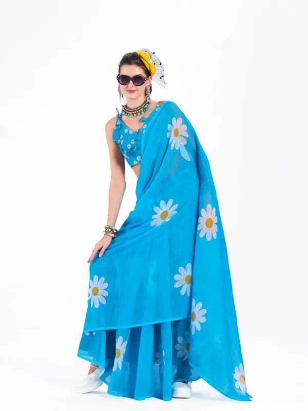 Digital_Print_Cotton_Linen_Saree_With_Unstitched_Blouse_Piece