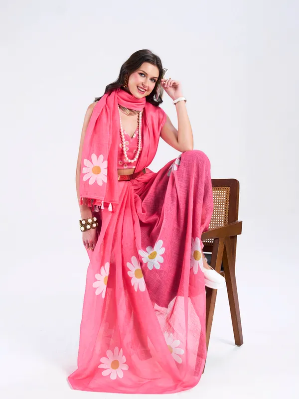 Digital_Print_Cotton_Linen_Saree_With_Unstitched_Blouse_Piece