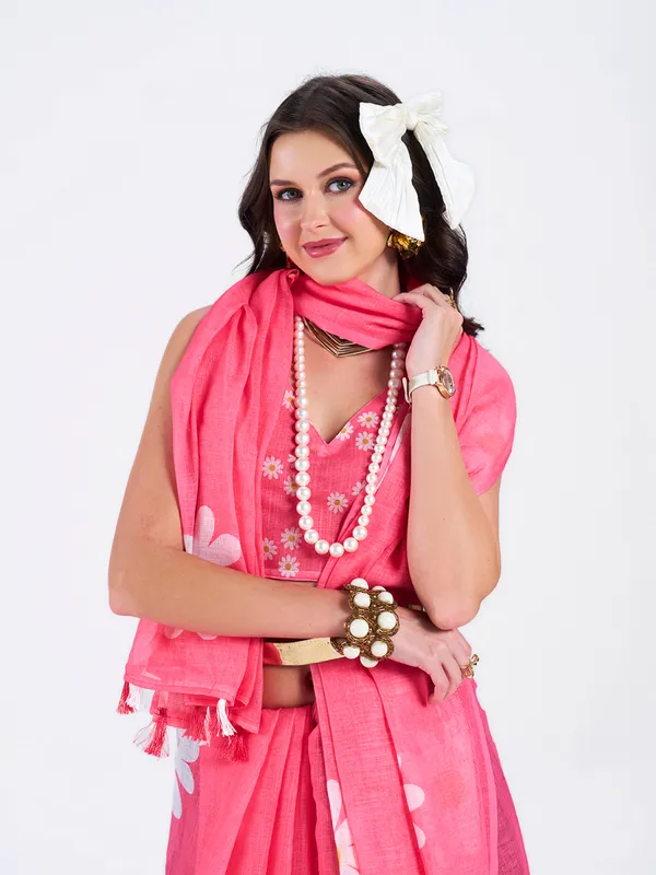 Digital_Print_Cotton_Linen_Saree_With_Unstitched_Blouse_Piece