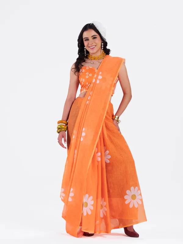 Digital_Print_Cotton_Linen_Saree_With_Unstitched_Blouse_Piece