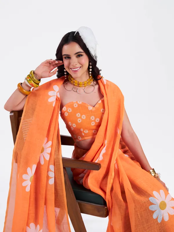 Digital_Print_Cotton_Linen_Saree_With_Unstitched_Blouse_Piece