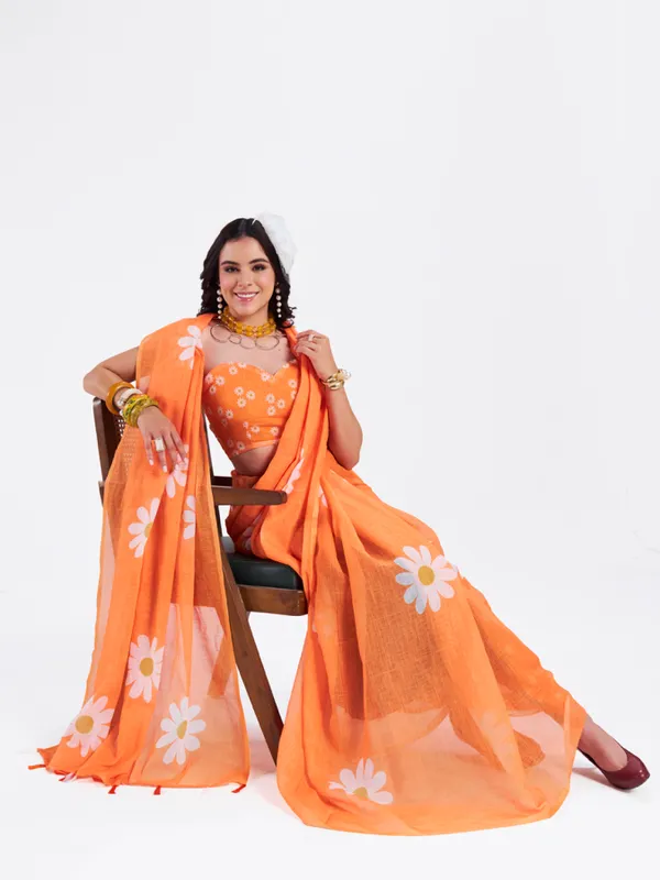 Digital_Print_Cotton_Linen_Saree_With_Unstitched_Blouse_Piece