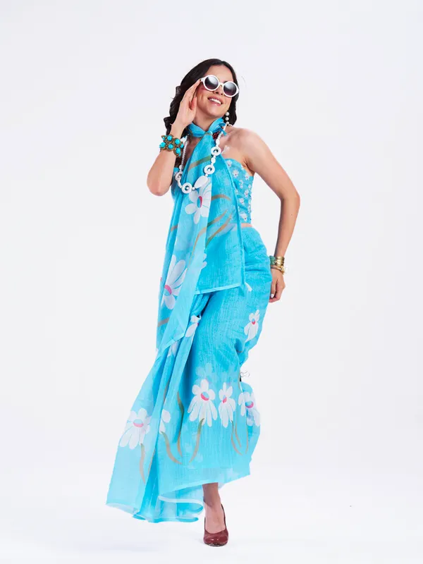 Digital_Print_Cotton_Linen_Saree_With_Unstitched_Blouse_Piece