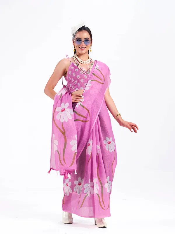 Digital_Print_Cotton_Linen_Saree_With_Unstitched_Blouse_Piece