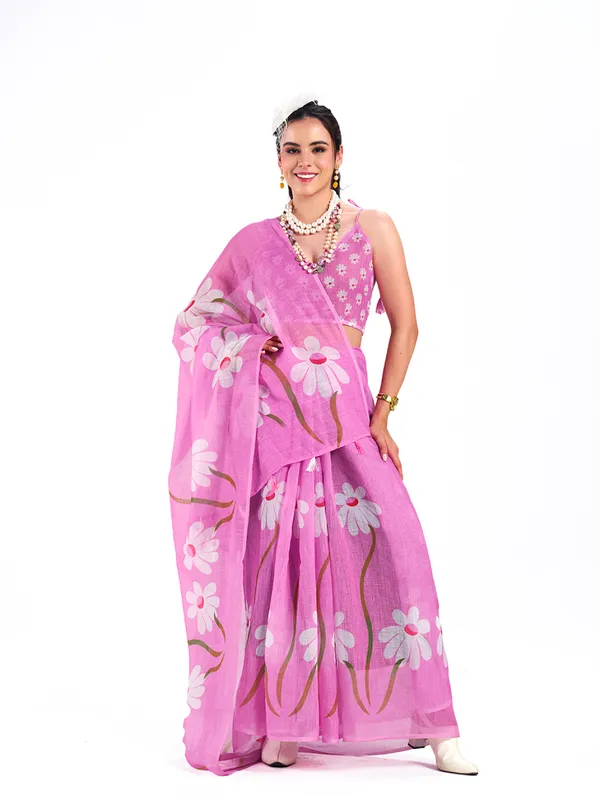 Digital_Print_Cotton_Linen_Saree_With_Unstitched_Blouse_Piece