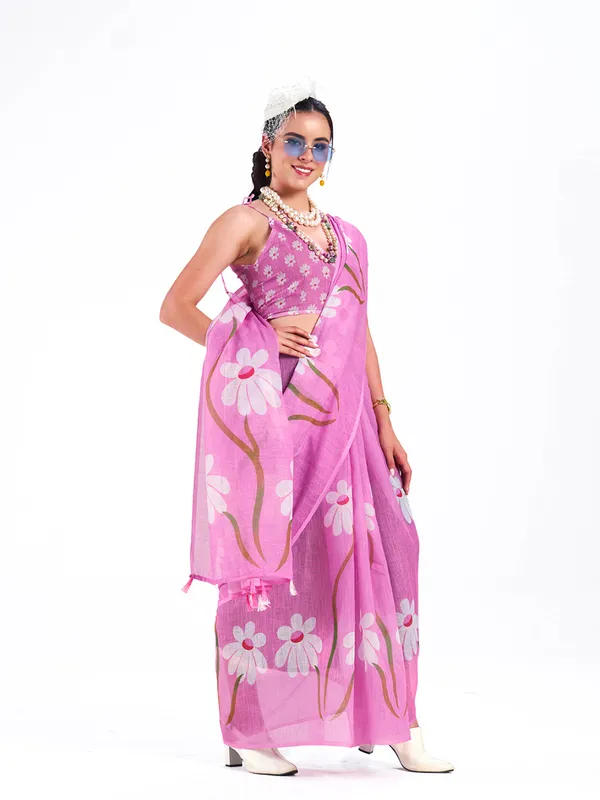 Digital_Print_Cotton_Linen_Saree_With_Unstitched_Blouse_Piece