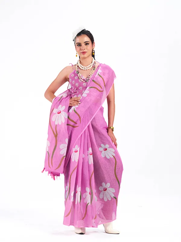 Digital_Print_Cotton_Linen_Saree_With_Unstitched_Blouse_Piece