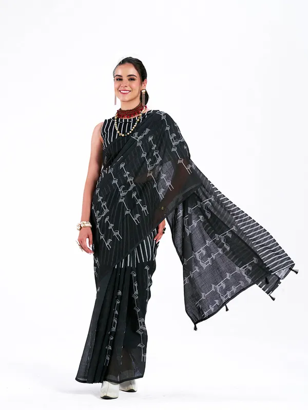 Digital_Print_Cotton_Linen_Saree_With_Unstitched_Blouse_Piece