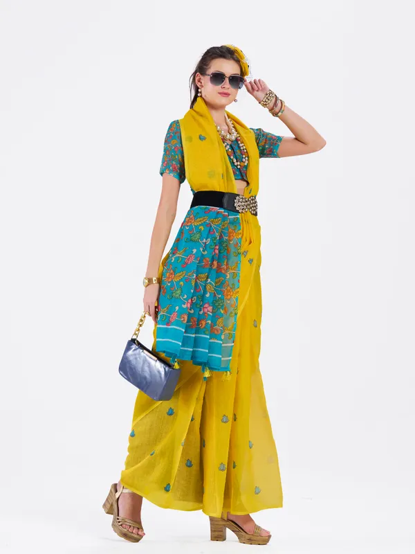 Digital_Print_Cotton_Linen_Saree_With_Unstitched_Blouse_Piece