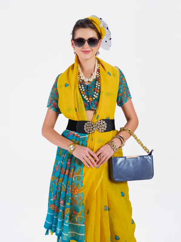 Digital_Print_Cotton_Linen_Saree_With_Unstitched_Blouse_Piece