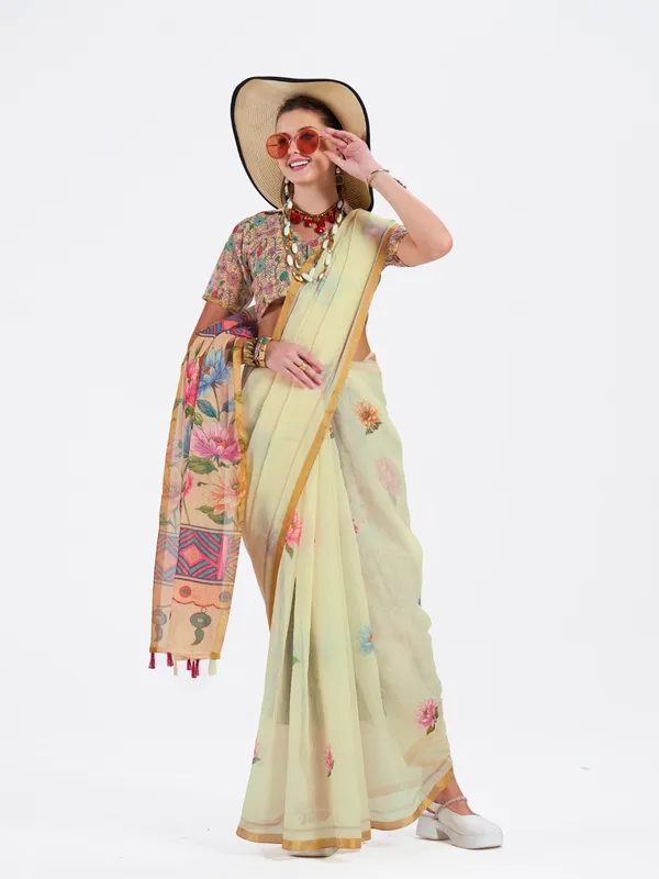 Digital_Print_Cotton_Linen_Saree_With_Unstitched_Blouse_Piece