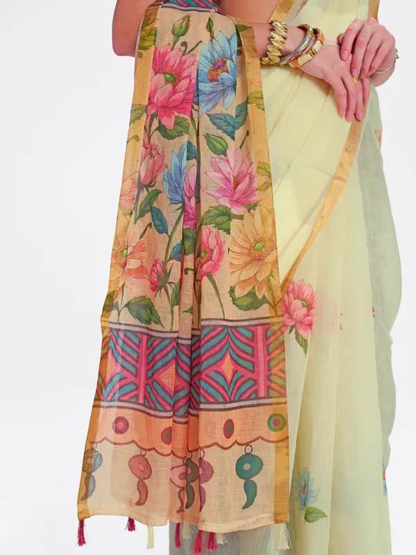 Digital_Print_Cotton_Linen_Saree_With_Unstitched_Blouse_Piece
