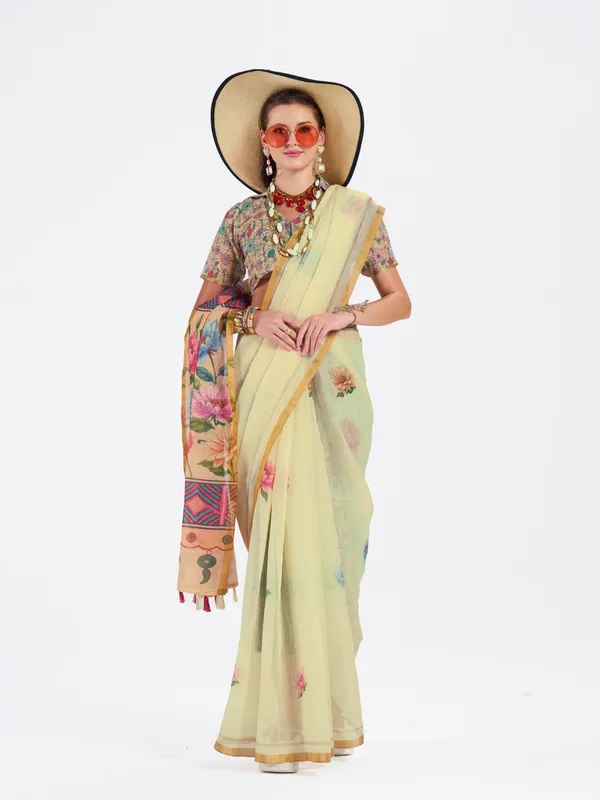 Digital_Print_Cotton_Linen_Saree_With_Unstitched_Blouse_Piece