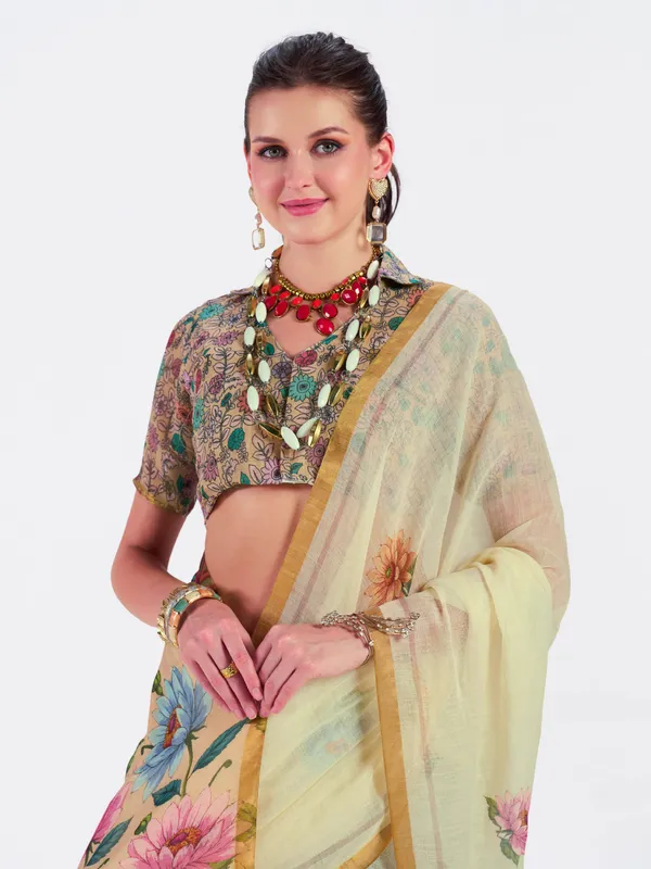 Digital_Print_Cotton_Linen_Saree_With_Unstitched_Blouse_Piece