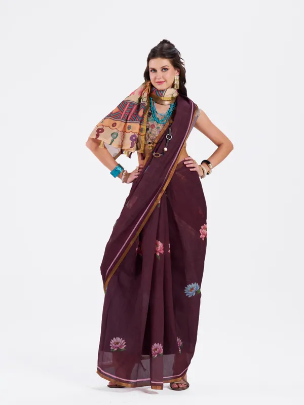 Digital_Print_Cotton_Linen_Saree_With_Unstitched_Blouse_Piece