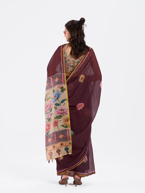 Digital_Print_Cotton_Linen_Saree_With_Unstitched_Blouse_Piece