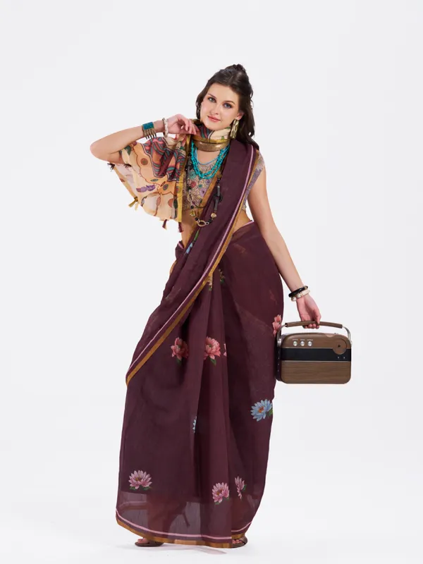 Digital_Print_Cotton_Linen_Saree_With_Unstitched_Blouse_Piece
