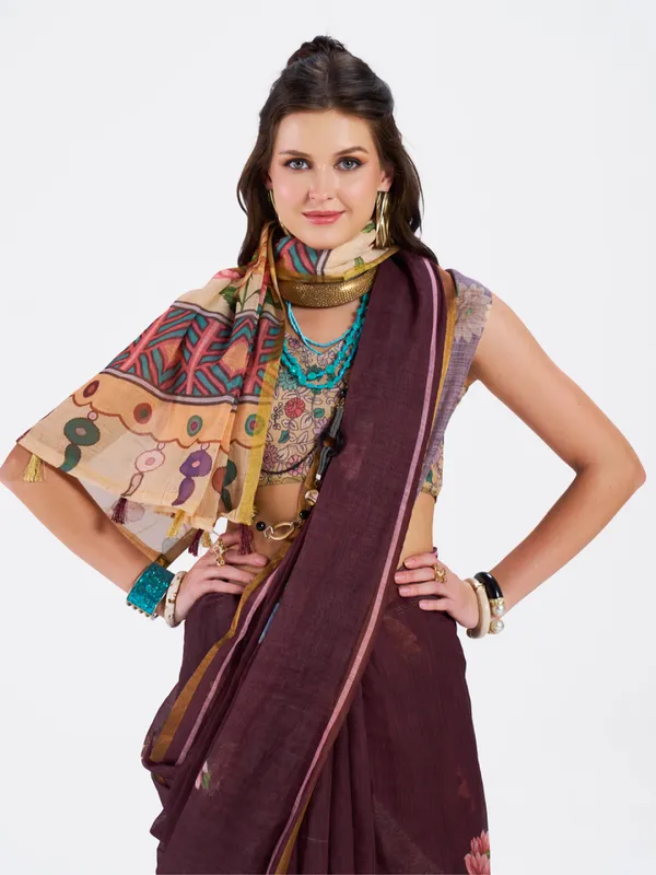 Digital_Print_Cotton_Linen_Saree_With_Unstitched_Blouse_Piece