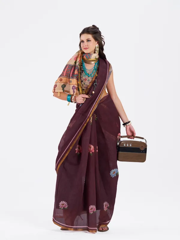 Digital_Print_Cotton_Linen_Saree_With_Unstitched_Blouse_Piece