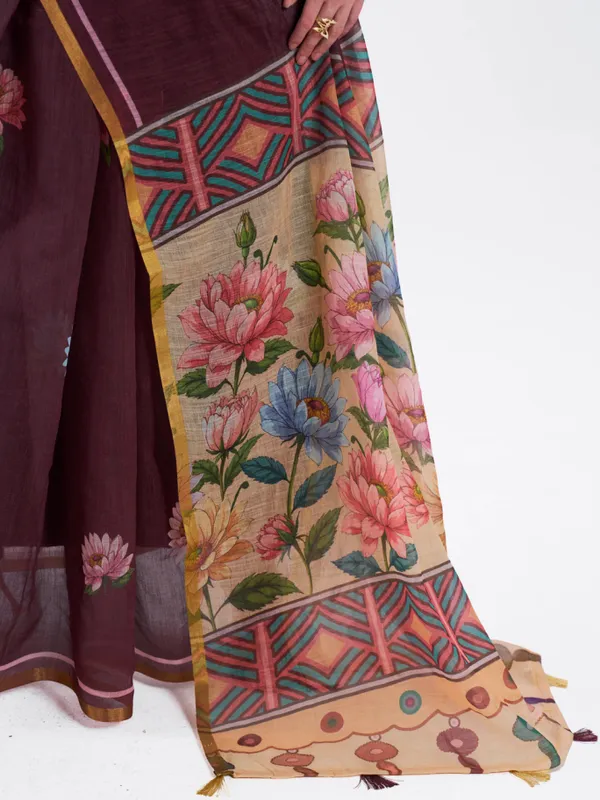 Digital_Print_Cotton_Linen_Saree_With_Unstitched_Blouse_Piece