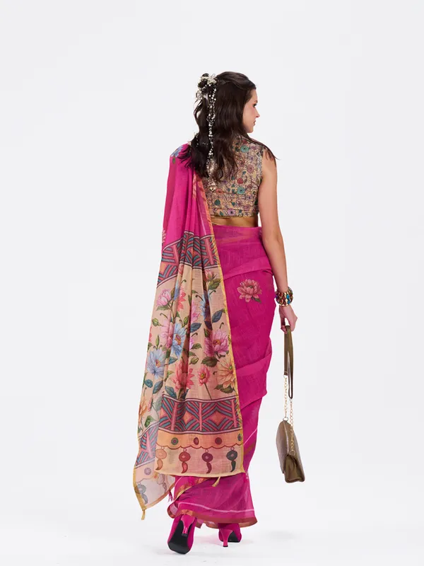 Digital_Print_Cotton_Linen_Saree_With_Unstitched_Blouse_Piece