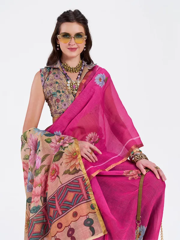 Digital_Print_Cotton_Linen_Saree_With_Unstitched_Blouse_Piece