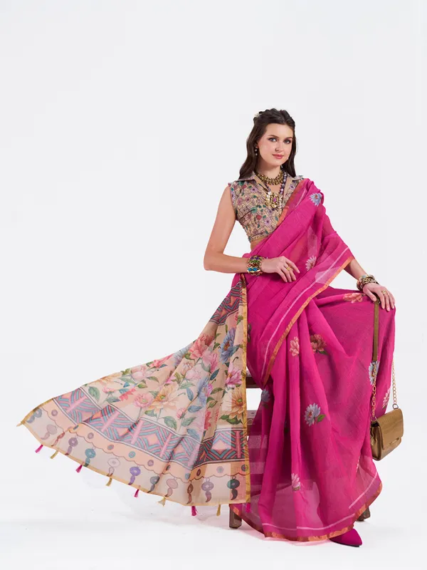 Digital_Print_Cotton_Linen_Saree_With_Unstitched_Blouse_Piece
