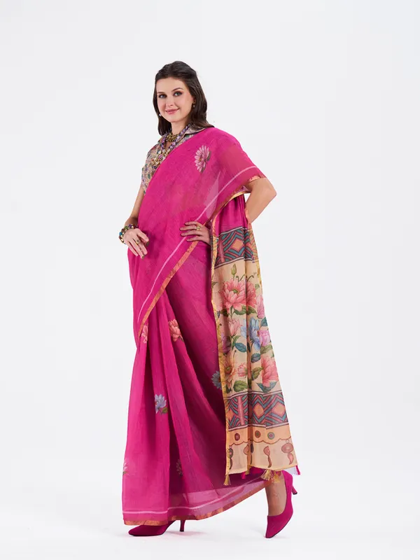 Digital_Print_Cotton_Linen_Saree_With_Unstitched_Blouse_Piece