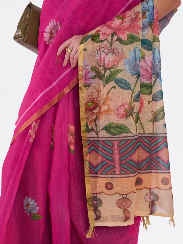 Digital_Print_Cotton_Linen_Saree_With_Unstitched_Blouse_Piece