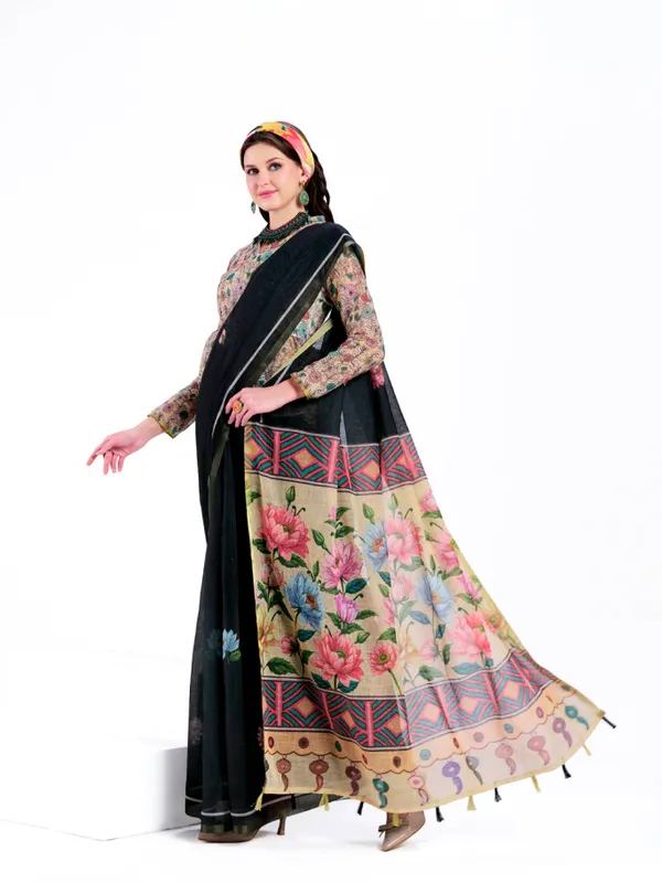 Digital_Print_Cotton_Linen_Saree_With_Unstitched_Blouse_Piece
